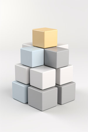 Abstract 3d white gray cube background with minimalist geometric shapes for web design, verticalの素材