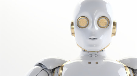 Elegant white and gold robot with abundant text space, embodying cutting edge technologyの素材