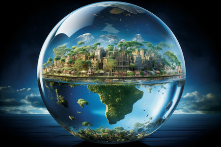 Glass sphere, a captivating visual depicting the richness and diversity of life on planet earthの素材