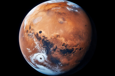 Awe inspiring visual representation of a terraformed mars, dark expansion of red planetの素材