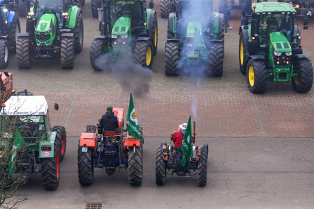 Farmers strike. Column of tractors, 14.01.2024, Brescia, Italy. Editorialのeditorial素材