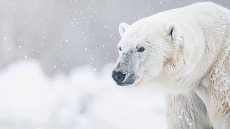 Adult polar bear close up, wild animals concept, white background, bannerの素材