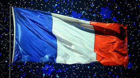 Athletes participating in the Olympic Games in France hold the national flag of France, sport games concept, bannerの素材