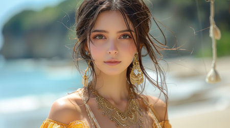 Tranquil sea views, stunning Thai ladyboy delighting in gorgeous scenery in Thailand, bannerの素材