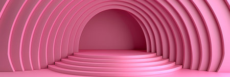 3d victory podium with geometric lines and pink warm glow for success and celebration, sport concept, wide banner, empty spaceの素材