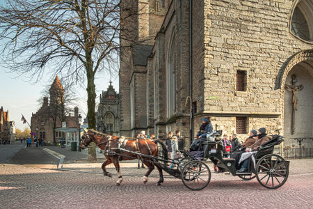Brugge, Belgium; January 26th 2020: People in horse car