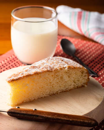 Breakfast with cake and milkの写真素材