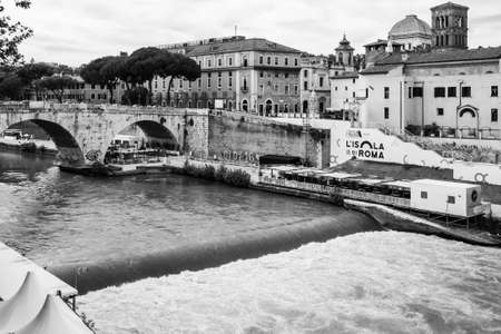 Rome, Italy; July 22nd 2018: Tevere river and islandのeditorial素材