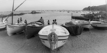 Calella de Palafrugell, Spain; August 28th 2017: Fishing boats in Calella beach