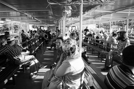 Istanbul, Turkey; May 26th 2013: People traveling on a metropolitan passenger ship.のeditorial素材