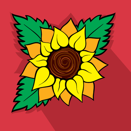 Sunflower icon with long shadow, flat style - Vectorのイラスト素材