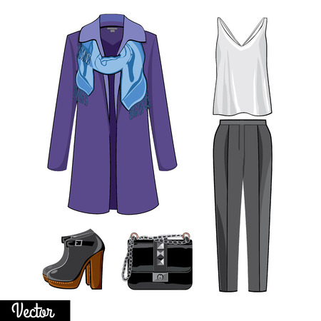 Lady fashion set of autumn, spring winter season outfit.のイラスト素材