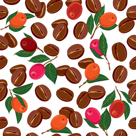 Seamless pattern with Roasted coffee beans. Berry, fruit, seed. Vector colored pattern for shop and textile designのイラスト素材