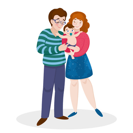 Happy family portrait. Father, mother, son together. Family with cheerful smile. Vector illustration of a flat designのイラスト素材
