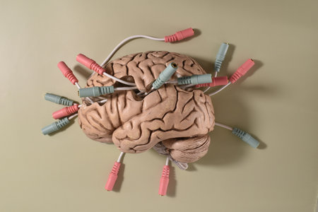 Human brain and wires. Mixed minds. Mental illness. Mental health dayの写真素材
