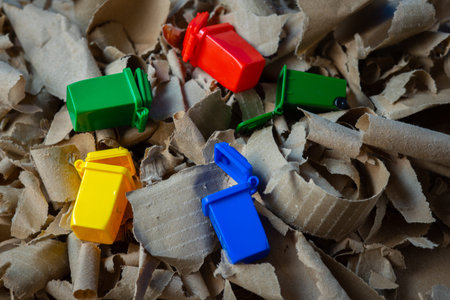 Recycling concept. Colorful recycle bins on paper background.