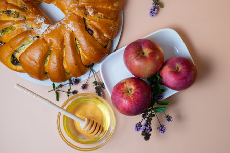 Rosh hashanah (jewish New Year holiday) concept. Traditional symbolsの写真素材