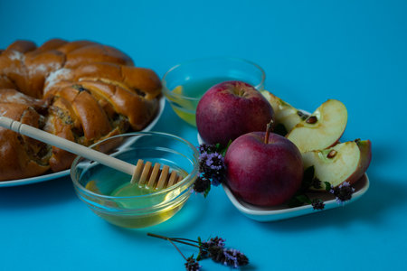 Rosh hashanah (jewish New Year holiday) concept. Traditional symbolsの写真素材