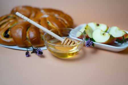 Rosh hashanah (jewish New Year holiday) concept. Traditional symbolsの写真素材