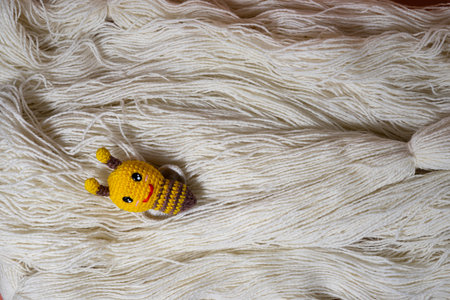 Knitted woolen toy. Handmade. Selective focus.の写真素材