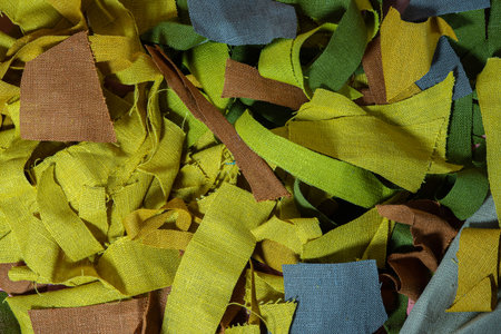 Close up of colorful fabric swatches. Abstract background and texture for design.