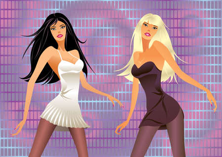 Dancing girls in a laser light show - vector illustrationのイラスト素材