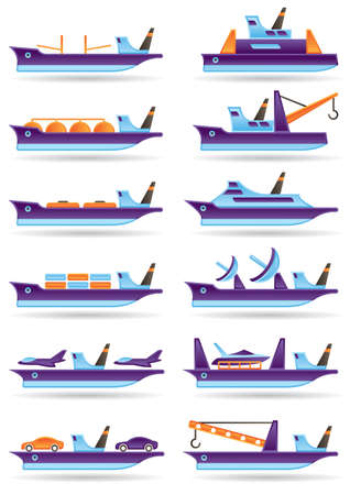 Different cargo ships icons set illustrationのイラスト素材