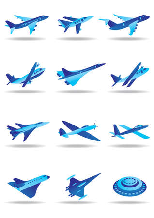  Different airplanes in flight icons setのイラスト素材