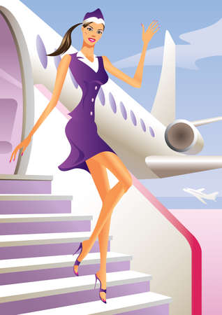 Stewardess welcome aboard passenger aircraftのイラスト素材