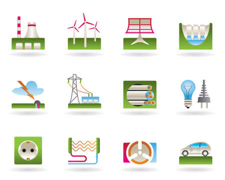 Power plants, electricity grids, electricity consumersのイラスト素材