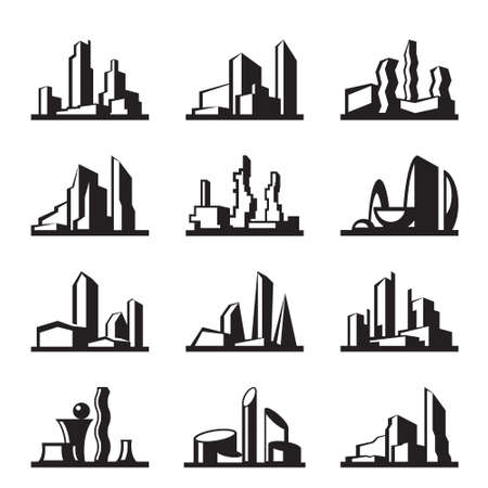 Modern buildings set - vector illustrationのイラスト素材