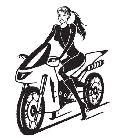 Beautiful girl with a motorcycle   vector illustrationのイラスト素材