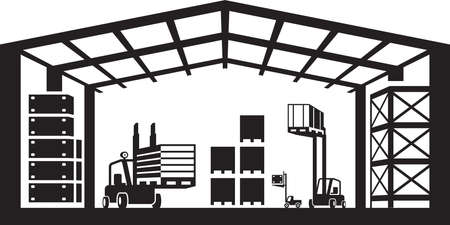 Industrial warehouse scene  vector illustrationのイラスト素材