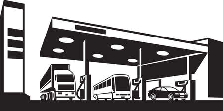 Vehicles at gasoline station - vector illustrationのイラスト素材