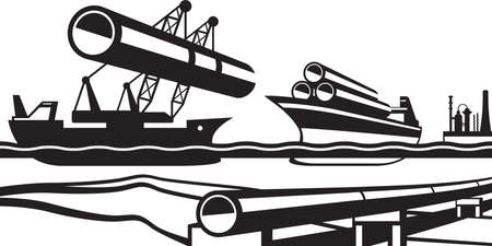 Construction of industrial pipeline under waterのイラスト素材