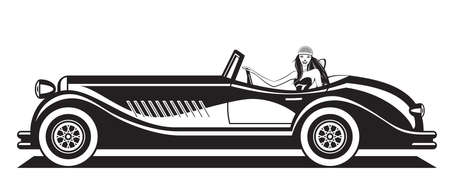 Fashion model driving classic car -  illustrationのイラスト素材