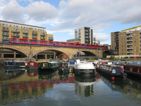 Boats in Limehouse Basin, London, England, UK