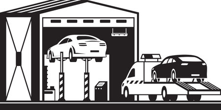 Roadside assistance truck brings car to serviceのイラスト素材