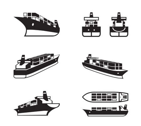 Cargo ship in different perspective - vector illustrationのイラスト素材