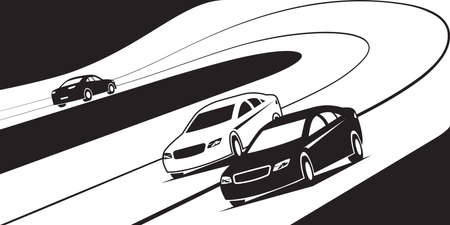 New cars on test drive track - vector illustrationのイラスト素材