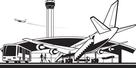 Aircraft landed at airport - vector illustrationのイラスト素材
