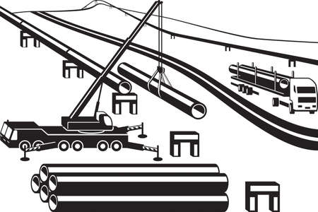 Building of above ground pipeline - vector illustrationのイラスト素材