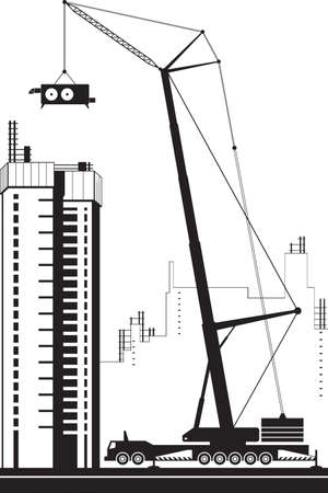 Mobile crane lifting air conditioning unit - vector illustrationのイラスト素材