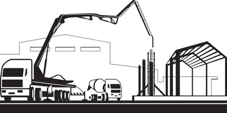 Pouring concrete on the base of metal structure â vector illustrationのイラスト素材