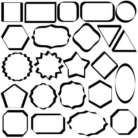 Set of isolated calligraphic frames of different shapes with varying thickness.のイラスト素材