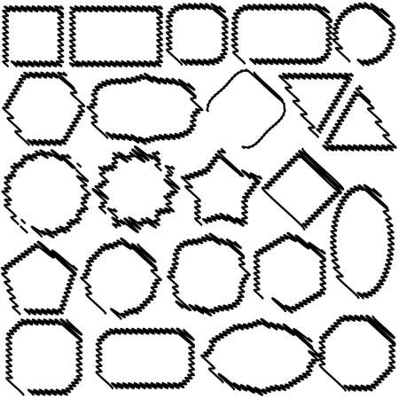 Set of isolated grunge calligraphic frames of different shapes.のイラスト素材
