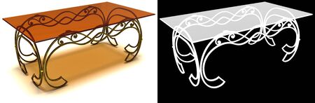 Forged under the coffee table painted old metal tabletop with glass rod translucent brownの写真素材