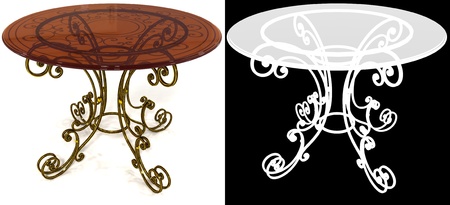 Forged under the dining table painted old metal tabletop with glass rod translucent brownの写真素材