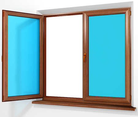Colored PVC laminated plastic double door window  isolated on whiteの写真素材