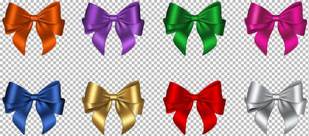 set isolated colorful bows for christmas and birthday decorationsのイラスト素材